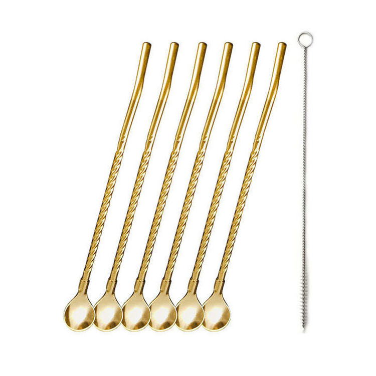 قاشق شربت خوری مدل Straw spoon بسته 6 عددی به همراه فرچه