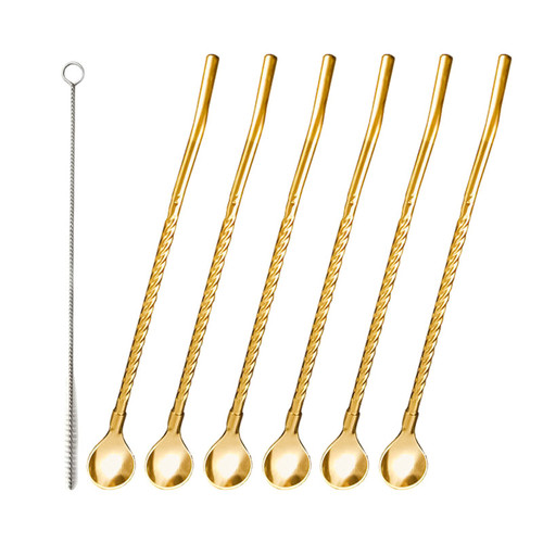 قاشق شربت خوری مدل Straw spoon بسته 6 عددی به همراه فرچه