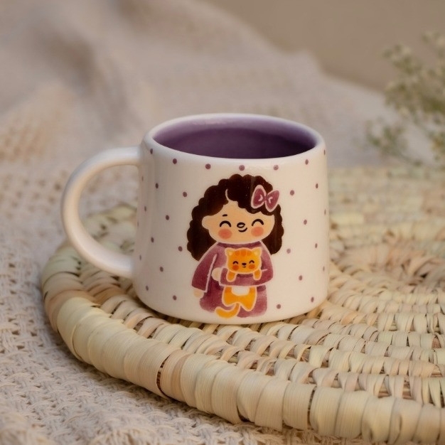 ماگ مدل دختر گربه بغل