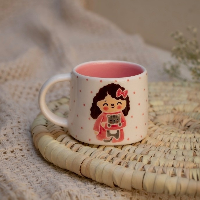 ماگ مدل دختر گربه بغل