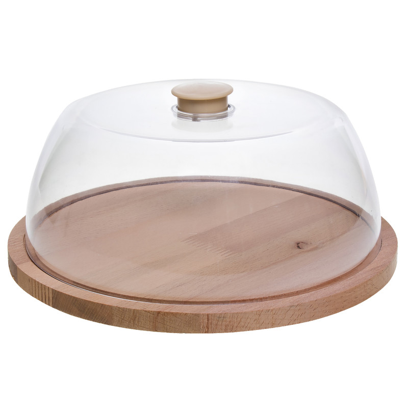 کیک‌خوری یک طبقه چوبی با درب پلاستیکی شفاف کد 403، قطر 29cm و ارتفاع 13.5cm