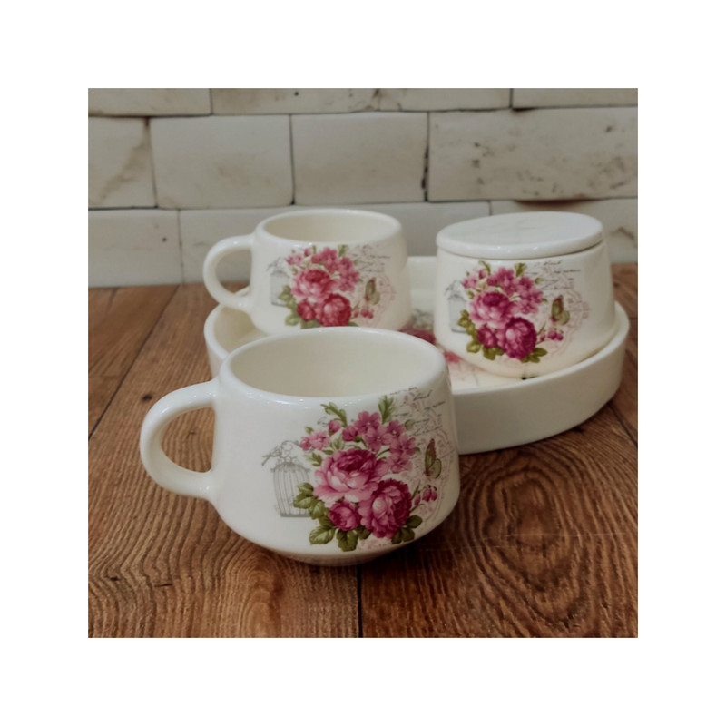 سرویس چای خوری 4 پارچه دو نفره طرح گل سرخ