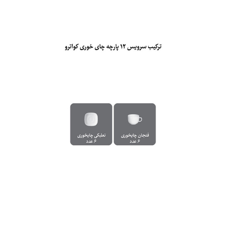 ست فنجان و نعلبکی 12 پارچه چینی زرین ایران سری کواترو مدل زرین کد 8 درجه سه