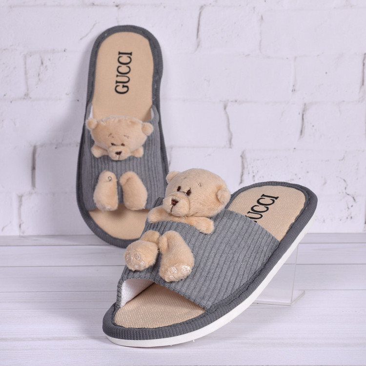 دمپایی حوله ای زنانه مدل گوچی طرح تدی کد GRY.2434