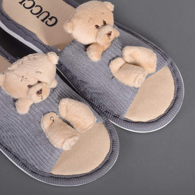 دمپایی حوله ای زنانه مدل گوچی طرح تدی کد GRY.2434