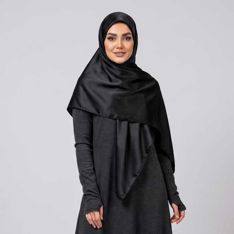 روسری زنانه مدل ساتن ابریشم رنگ مشکی