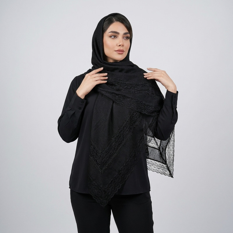 روسری نخ زنانه مدل مجلسی H112 با طول و عرض 120×120 سانتیمتر