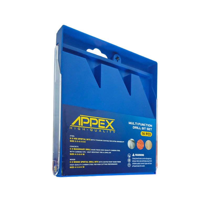 مته الماسه، آهن و چوب اپکس مدل APX-4216 سایز 2 تا 10 میلی متر مجموعه 16 عددی