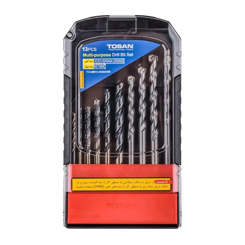 مته الماسه دیوار توسن مدل T14-MB13-HSSD388 مجموعه 13 عددی