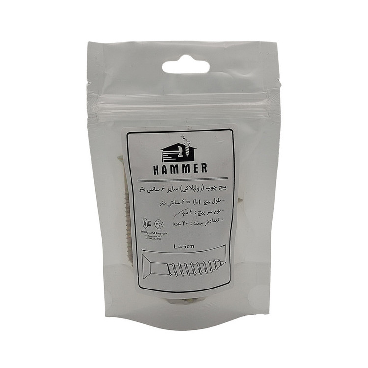 پیچ چوب هامر مدل چهارسو کد 4so-6cm مجموعه 30 عددی