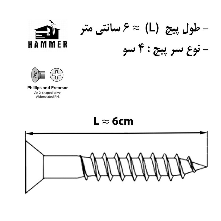 پیچ هامر مدل رولپلاکی کد 6cm بسته 30 عددی