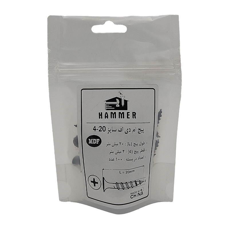 پیچ ام دی اف هامر مدل 4X20mm بسته 100 عددی