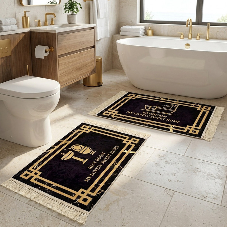 پادری طرح حمام و سرویس بهداشتی کد 67 سایز 50×80 سانتیمتر مجموعه دو عددی