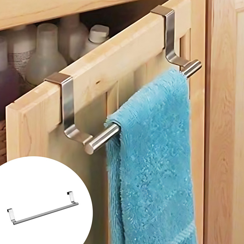 آویز حوله کابینتی استیل AS413، مناسب نصب روی درب کابینت و درب روشویی کابینت‌دار، مناسب حمام و آشپزخانه، ابعاد 5×7×36 سانتی‌متر، وزن 144 گرم
