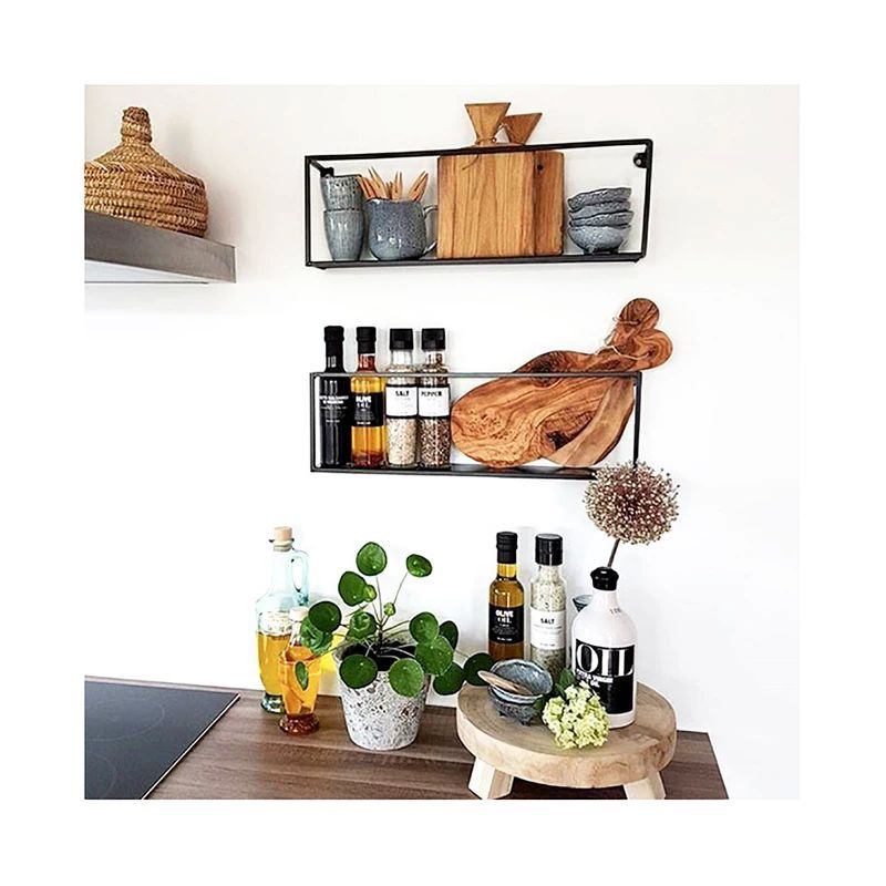 طبقه حمام دیواری فلزی مدل مدرن کد 13، نصب با پیچ و 2 واشر، ابعاد 50x12x14 سانتی‌متر، وزن 1200 گرم