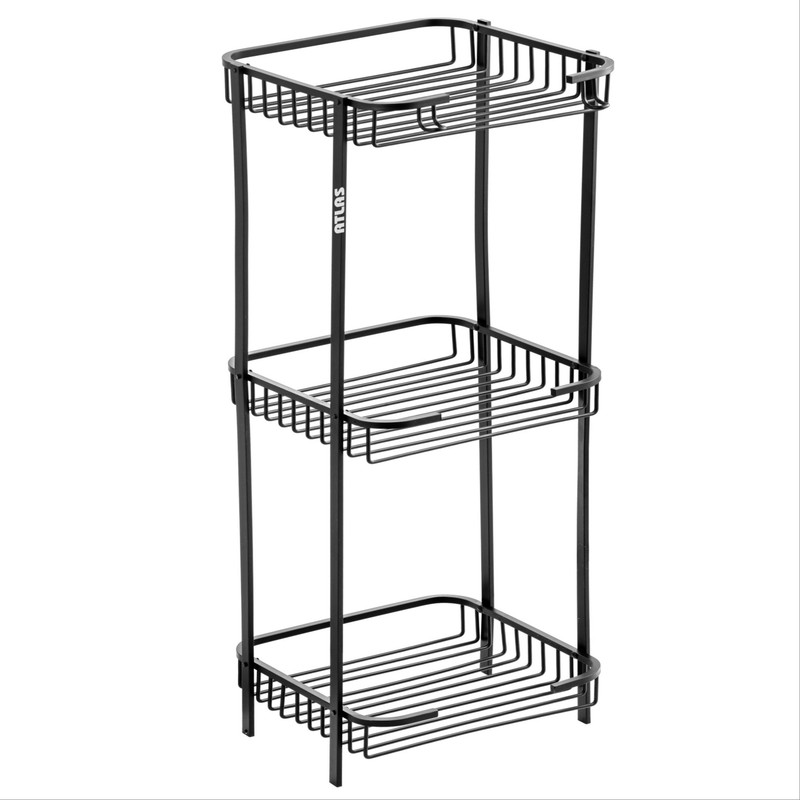 استند حمام اطلس مدل ماهان طرح مستطیل، 3 طبقه، تمام آلومینیوم، ضدزنگ با ابعاد 25x26x70 سانتی‌متر و وزن 1100 گرم