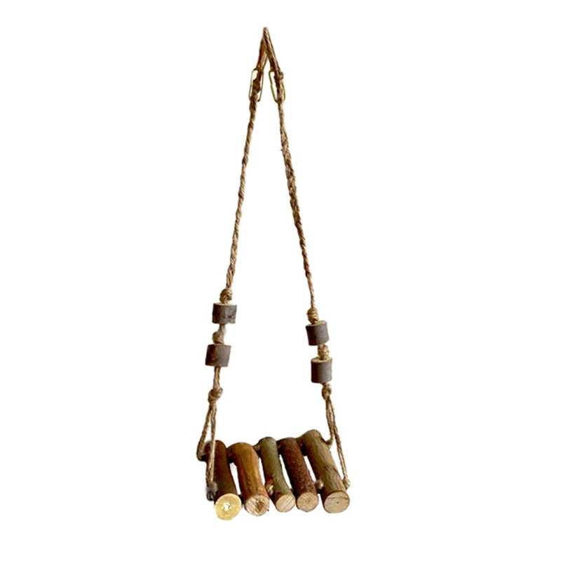 اسباب بازی تاب پرنده مدل ES 55 از چوب طبیعی و نخ کناف طبیعی با ابعاد 37x10x37 سانتی‌متر مخصوص سرگرمی و آموزش پرندگان