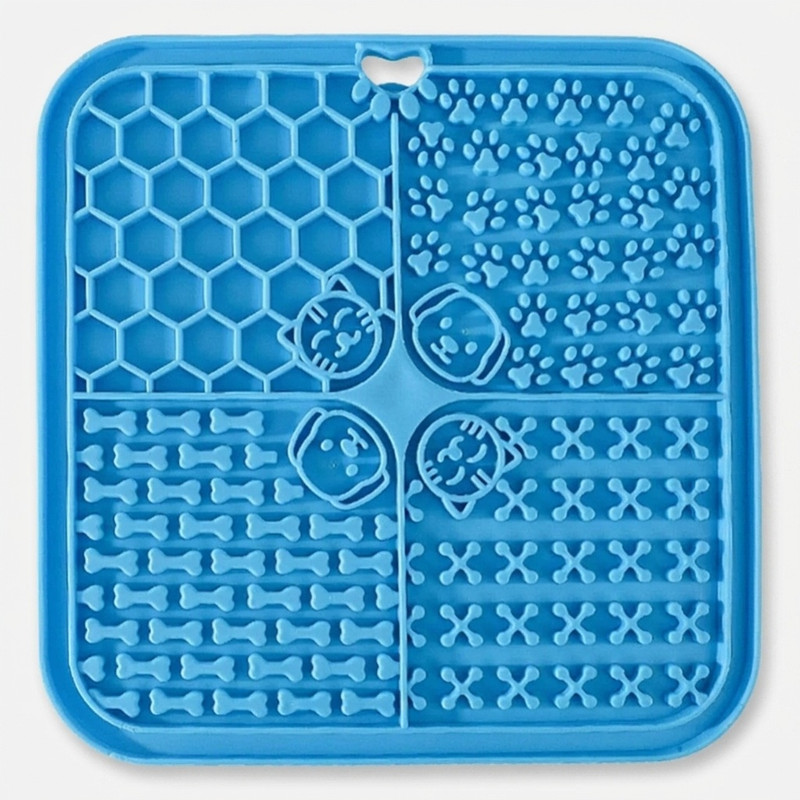 مت لیسیدنی سگ و گربه مدل آرام‌خوار سیلیکونی 22x22 سانتی‌متر، کاهش اضطراب و جلوگیری از چاقی، قابل استفاده در فریزر و مایکروویو، دارای حباب چسبنده ضد لغزش