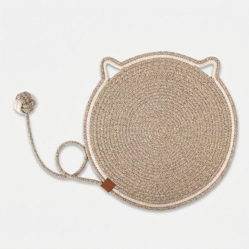 اسکرچر و زیرانداز گربه مدل Cat از جنس پنبه با دوخت محکم، ابعاد 45 در 45 سانتی‌متر، دارای بند توپی سرگرم‌کننده و قابلیت شستشو در ماشین لباسشویی