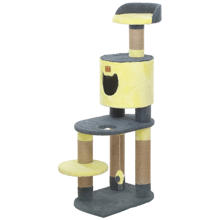 اسکرچر گربه مدل RK-2020 با ابعاد 60x40x130 سانتیمتر، ساختهشده از MDF و پارچه مرغوب، دارای کنف وارداتی درجه یک، مناسب برای همه گربهها