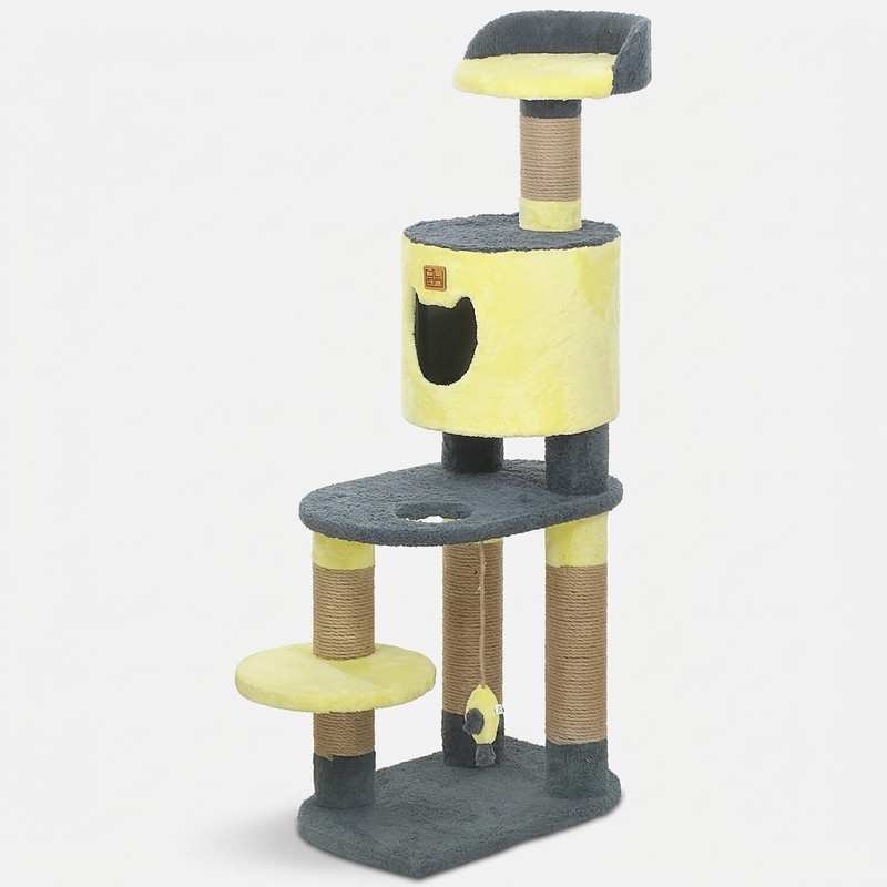 اسکرچر گربه مدل RK-2020 با ابعاد 60x40x130 سانتی‌متر، ساخته‌شده از MDF و پارچه مرغوب، دارای کنف وارداتی درجه یک، مناسب برای همه گربه‌ها