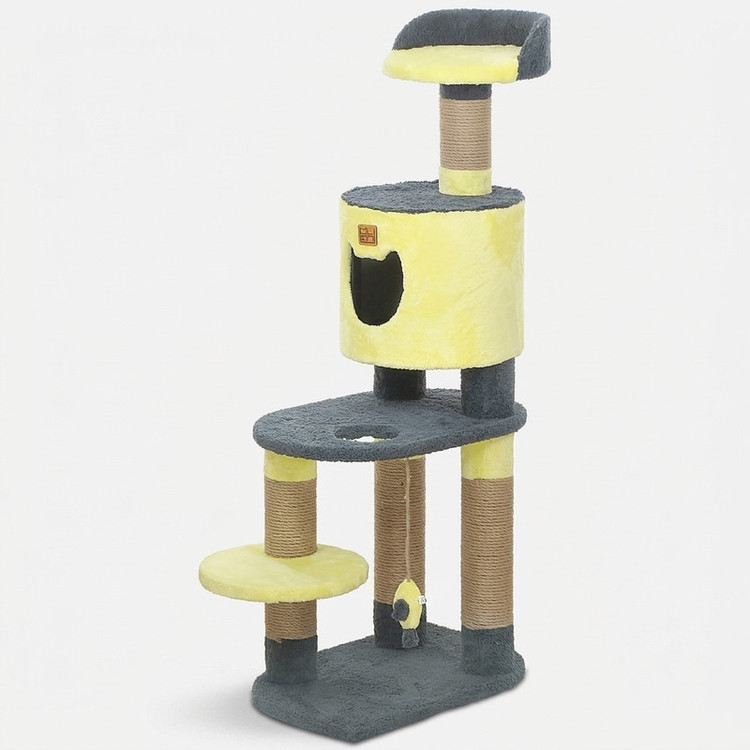 اسکرچر گربه مدل RK-2020 با ابعاد 60x40x130 سانتیمتر، ساختهشده از MDF و پارچه مرغوب، دارای کنف وارداتی درجه یک، مناسب برای همه گربهها