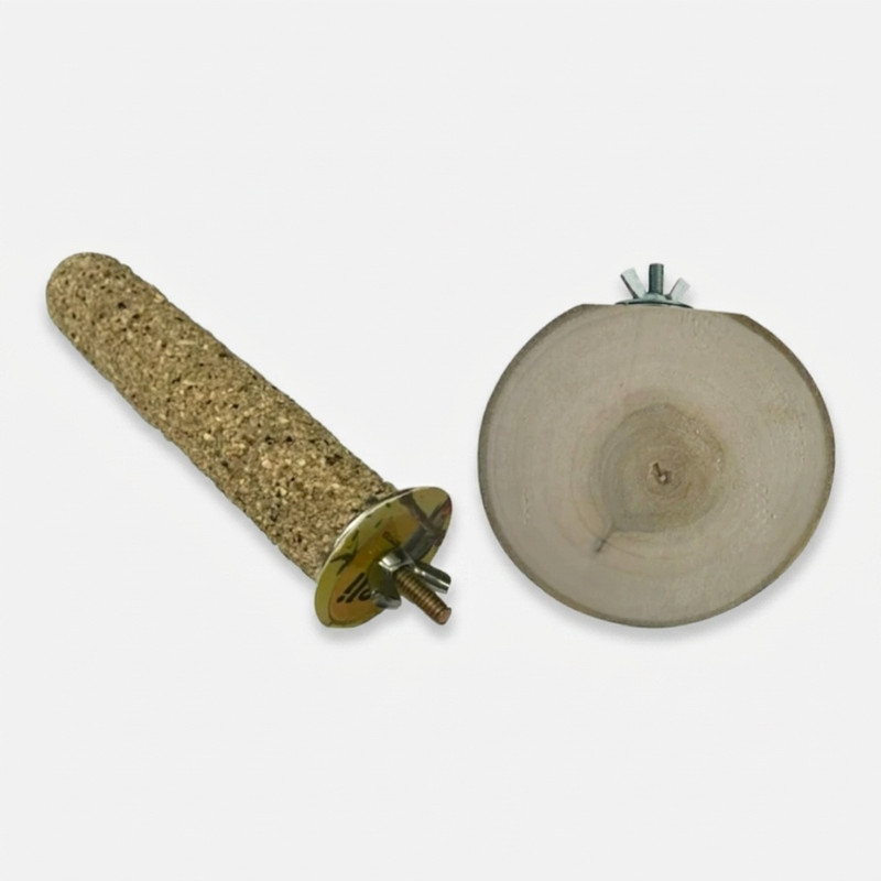 مجموعه دو عددی نشیمنگاه پرندگان چوبی و فلزی کد 216 با قابلیت نصب روی انواع قفس و ابعاد 16x12x5 سانتی‌متر