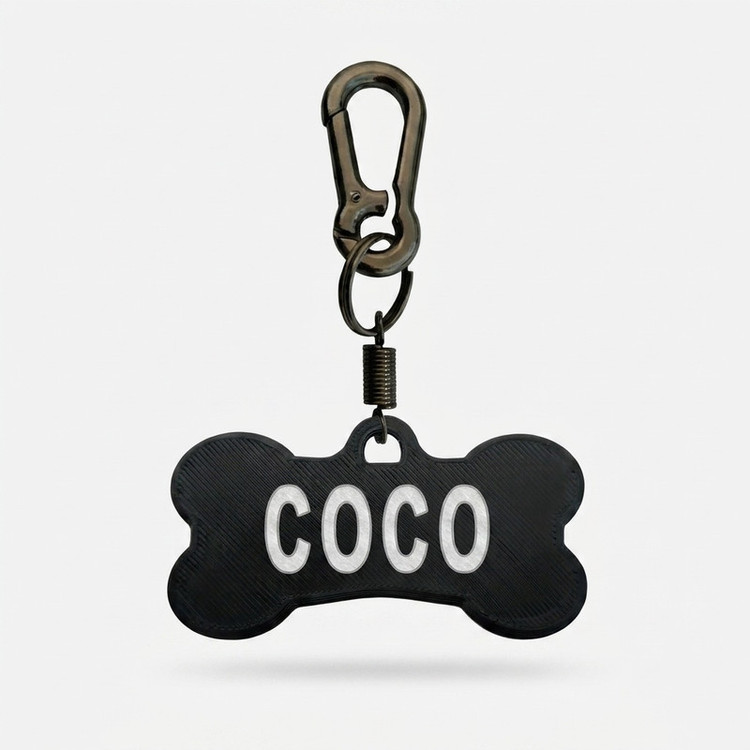 پلاک شناسایی سگ مدل Coco بدنه پلاستیکی منعطف و ضدحساسیت، گیره فلزی فنری مقاوم، قابلیت شستشو و ضدعفونی، دارای لیبل ثبت شماره تماس پشت پلاک