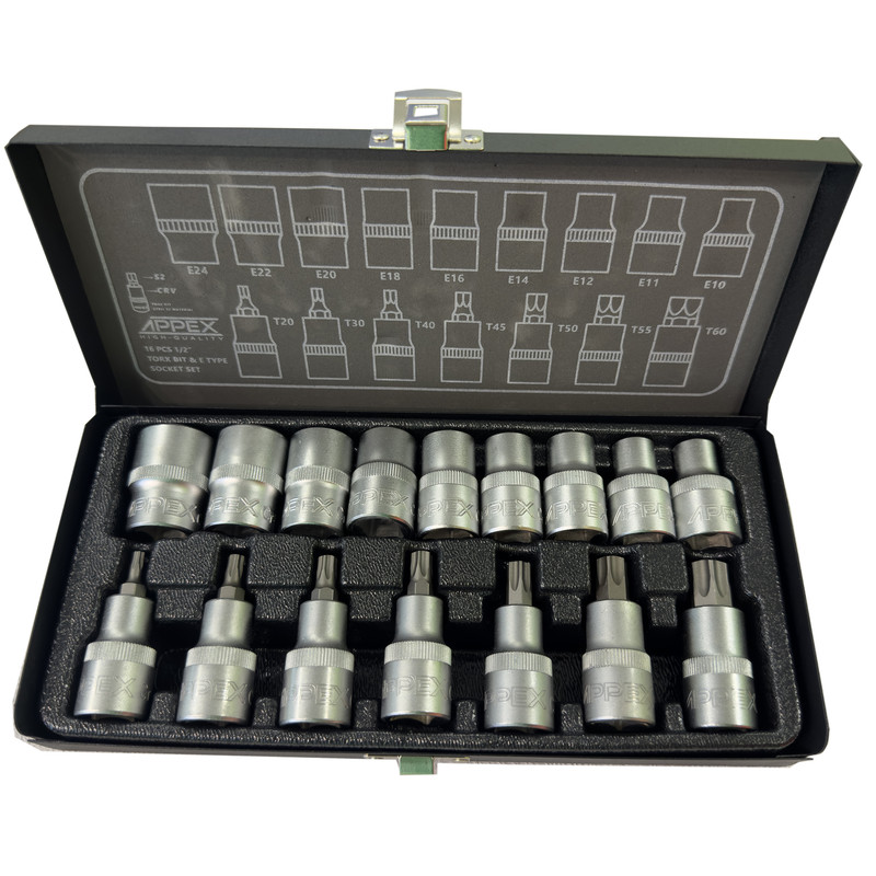 آچار بکس ستاره ای اپکس مدلSMT-APPEX-ALEN BOXI-E -T1/2INCH-APX6016-NEW مجموعه 16 عددی