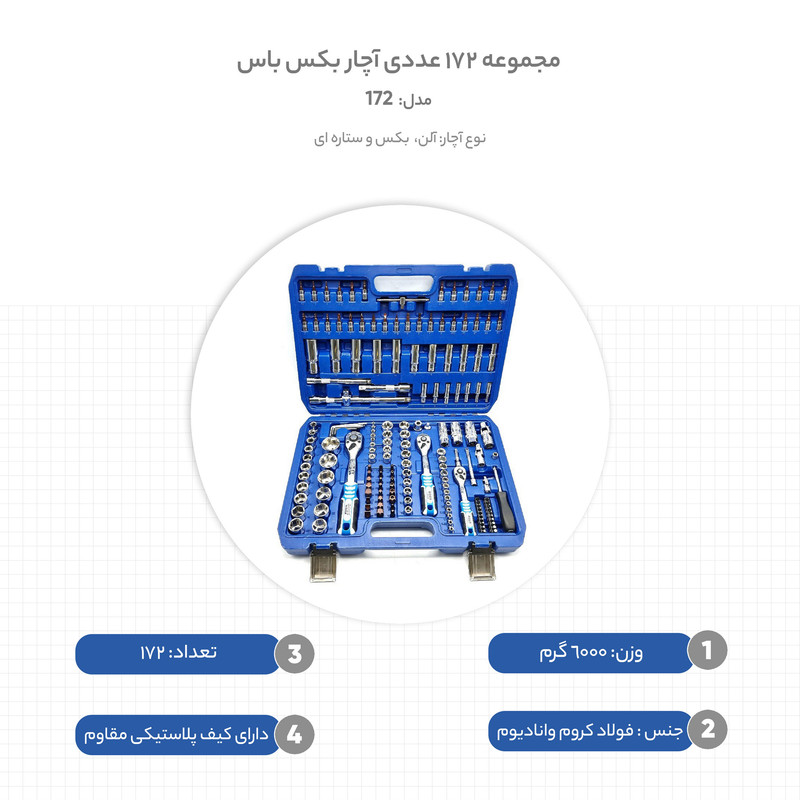 مجموعه 172 عددی آچار بکس باس مدل 172