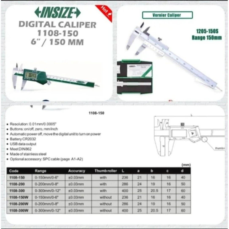 کولیس دیجیتال اینسایز کد 300-1108 گستره 300-0 میلیمتر