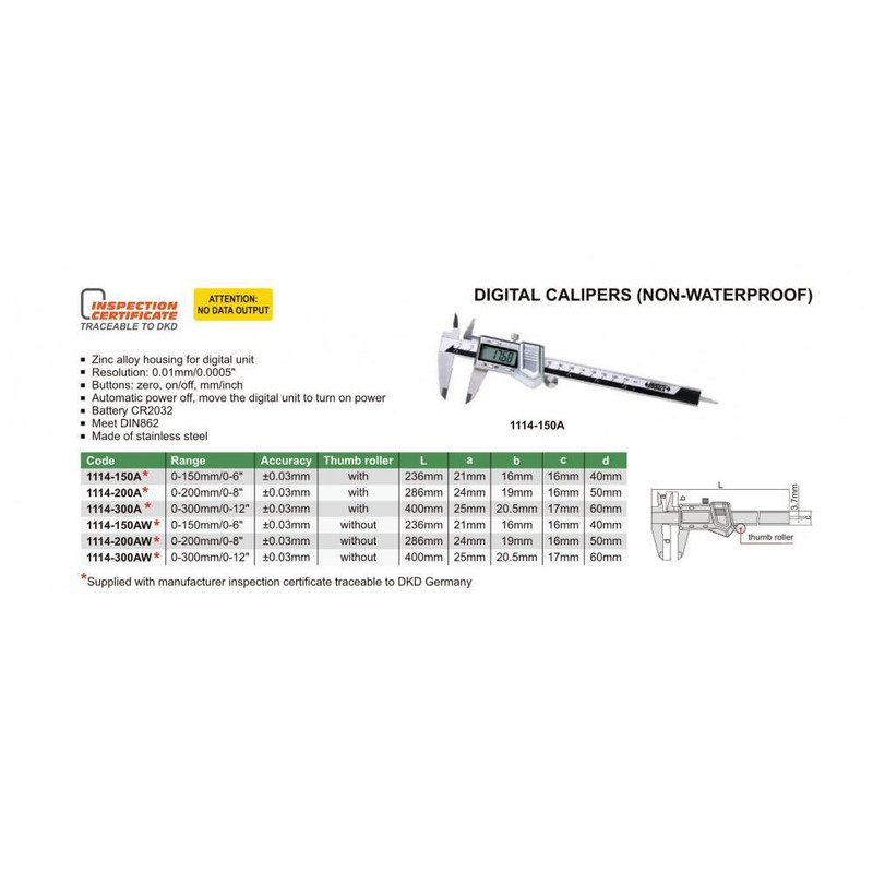 کولیس دیجیتال اینسایز مدل 150A-1114 گستره 0-150 میلیمتر