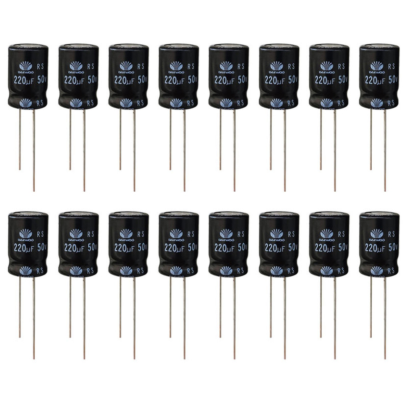 خازن 220 میکروفاراد 50 ولت دوو مدل SK-22050 بسته 16 عددی