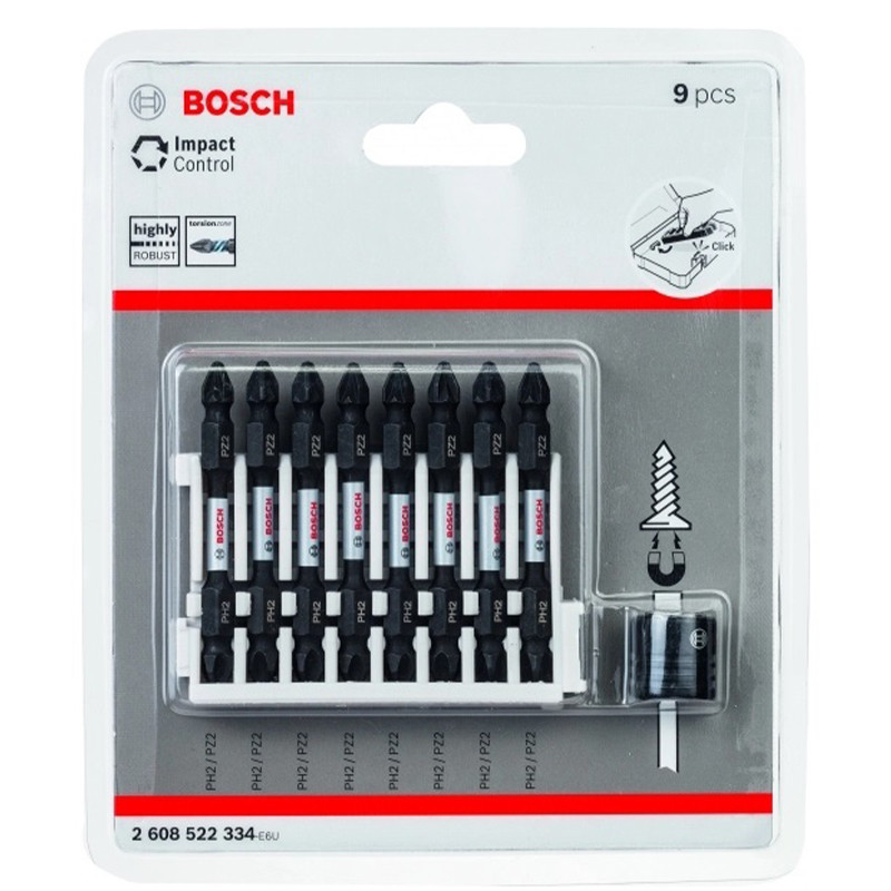 سری پیچ گوشتی دو سر چهارسو بوش مدل  H2/PZ2 Black Highly Robust بسته 9 عددی