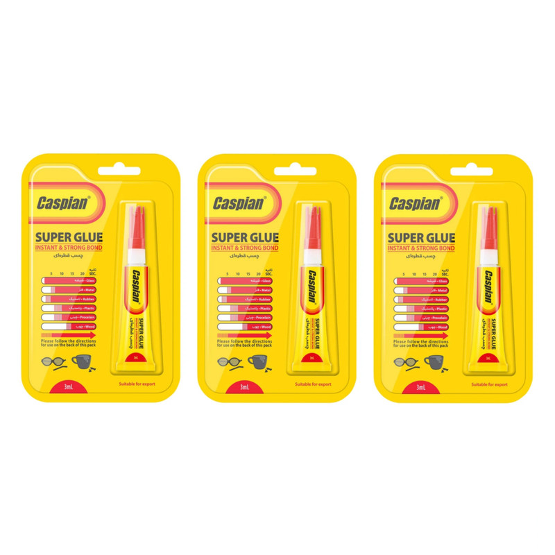 چسب قطره ای کاسپین مدل سوپرگلو حجم 3 میلی لیتر بسته 3 عددی