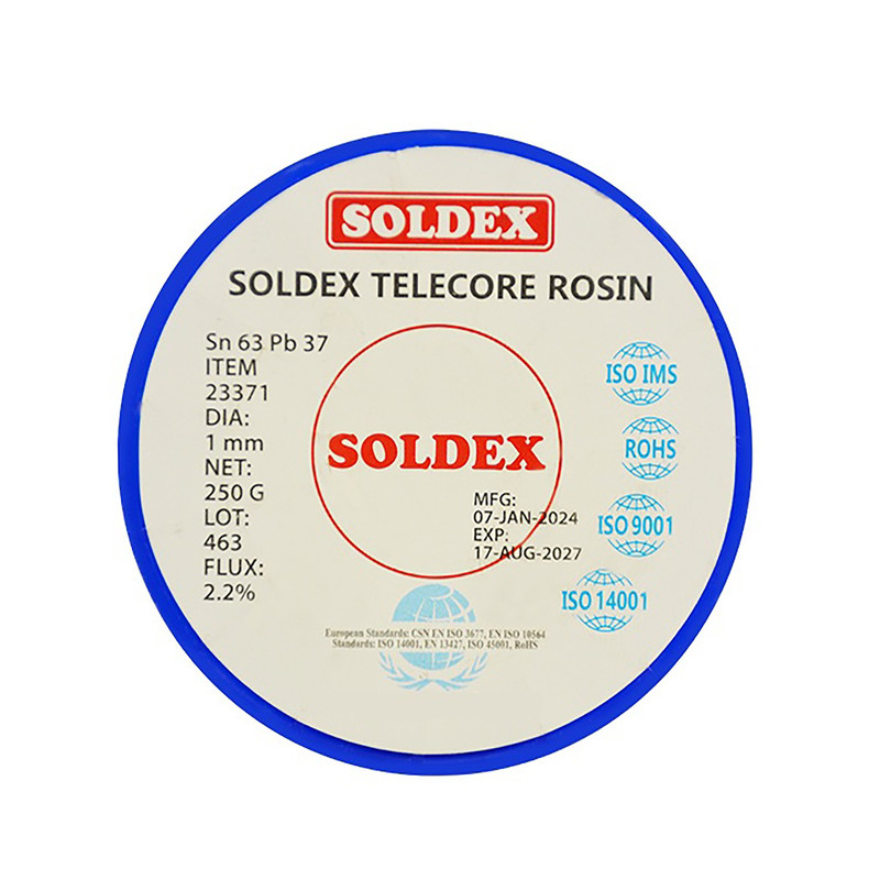سیم لحیم سولدکس مدل SOLDEX Sn63 Pb37 وزن 250 گرم ضخامت 1.0 میلی متر
