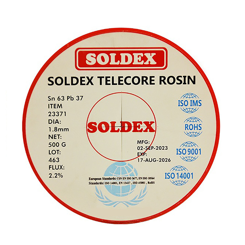 سیم لحیم سولدکس مدل SOLDEX Sn63 Pb37 وزن 500 گرم ضخامت 1.8 میلی متر