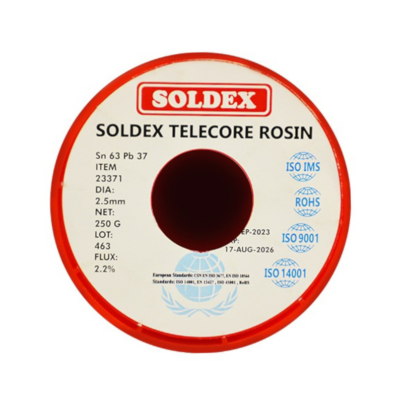سیم لحیم سولدکس مدل SOLDEX Sn63 Pb37 وزن 250 گرم ضخامت 2.5 میلی متر